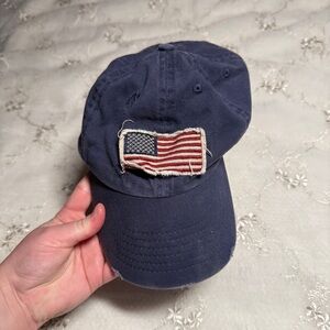 Vintage Y2K American Flag Patch Hat – Distressed Navy Baseball Cap (DPC Brand)